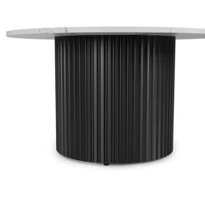 Coffee Table Set of 3, Modern Nesting Coffee Tables with Faux Marble Top and Metal Legs, Round Coffee & Side Tables with Ribbed Design for Living Room, Small Space Apartment image 7