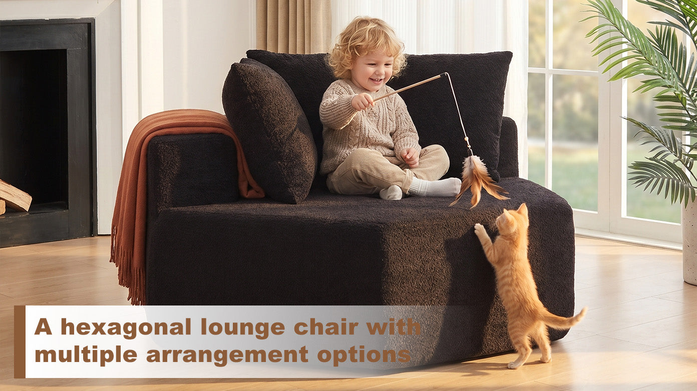 54-inch Modern-style hexagonal single lounge chair, featuring versatile arrangements and a modular design; this chenille-upholstered sofa is ideal for lounges, game rooms, living rooms, and bedrooms. image 2