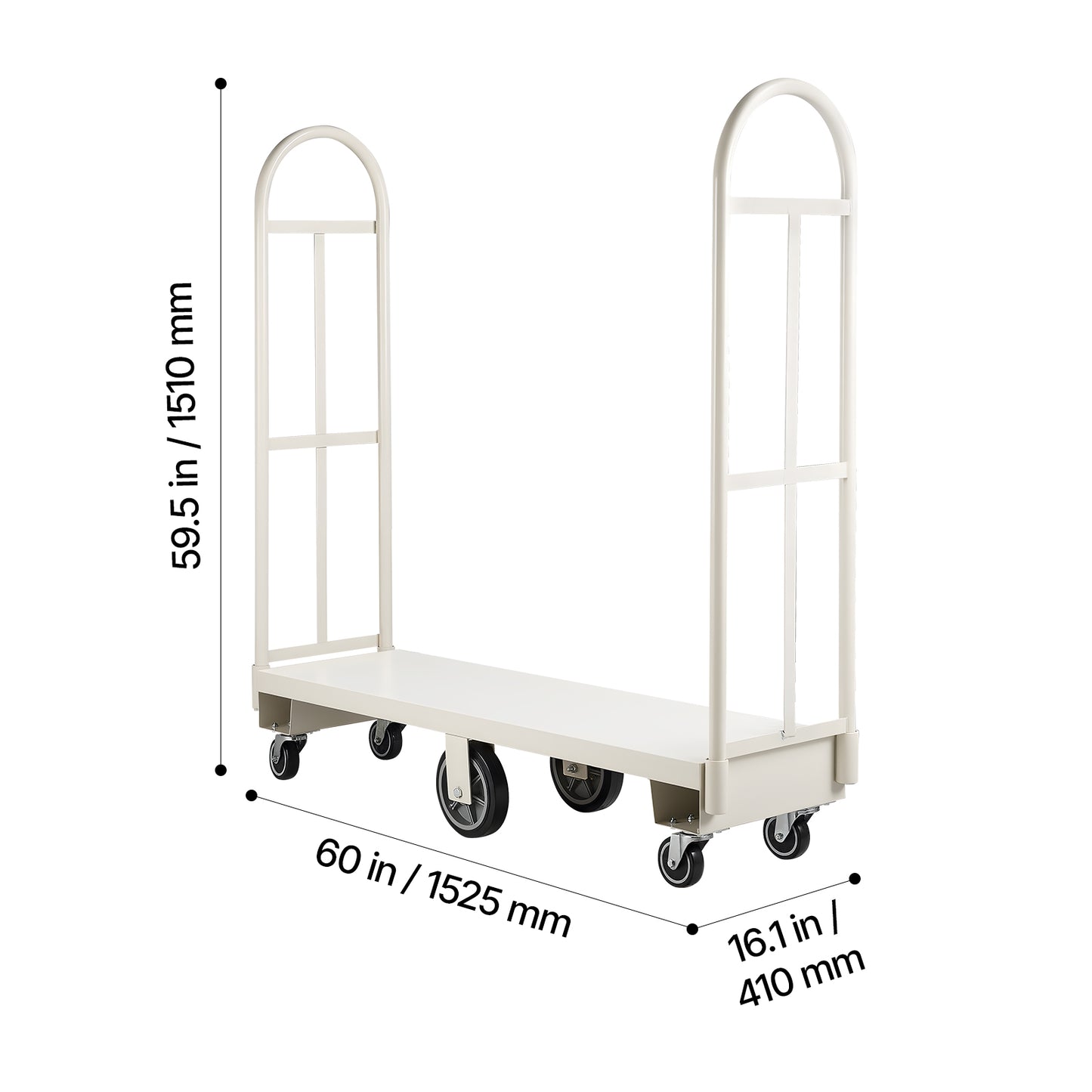 U-Boat Platform Truck Dolly, 2000 lbs Load Capacity, Heavy Duty Steel Utility Cart, Industrial Hand Push Truck with Six Wheels and Dual Detachable Handles, for Warehouse, 60 x 16.1 x 59.5 in image 5