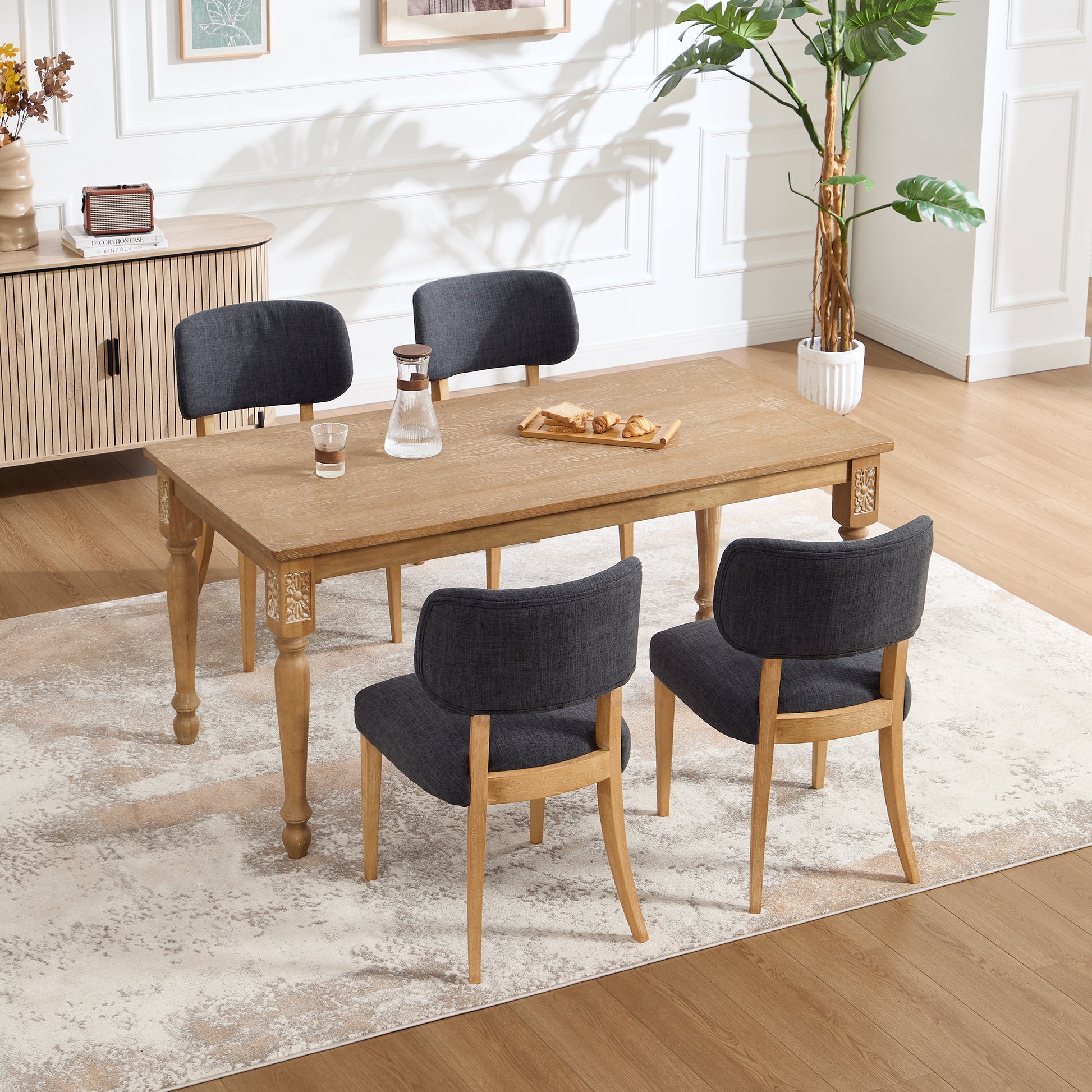 Wooden Dining Chairs Set of 2, Modern Fabric Upholstered Dining Room Chair Kitchen Chairs, Farmhouse Dinner Chair for Kitchen Dining Room image 11