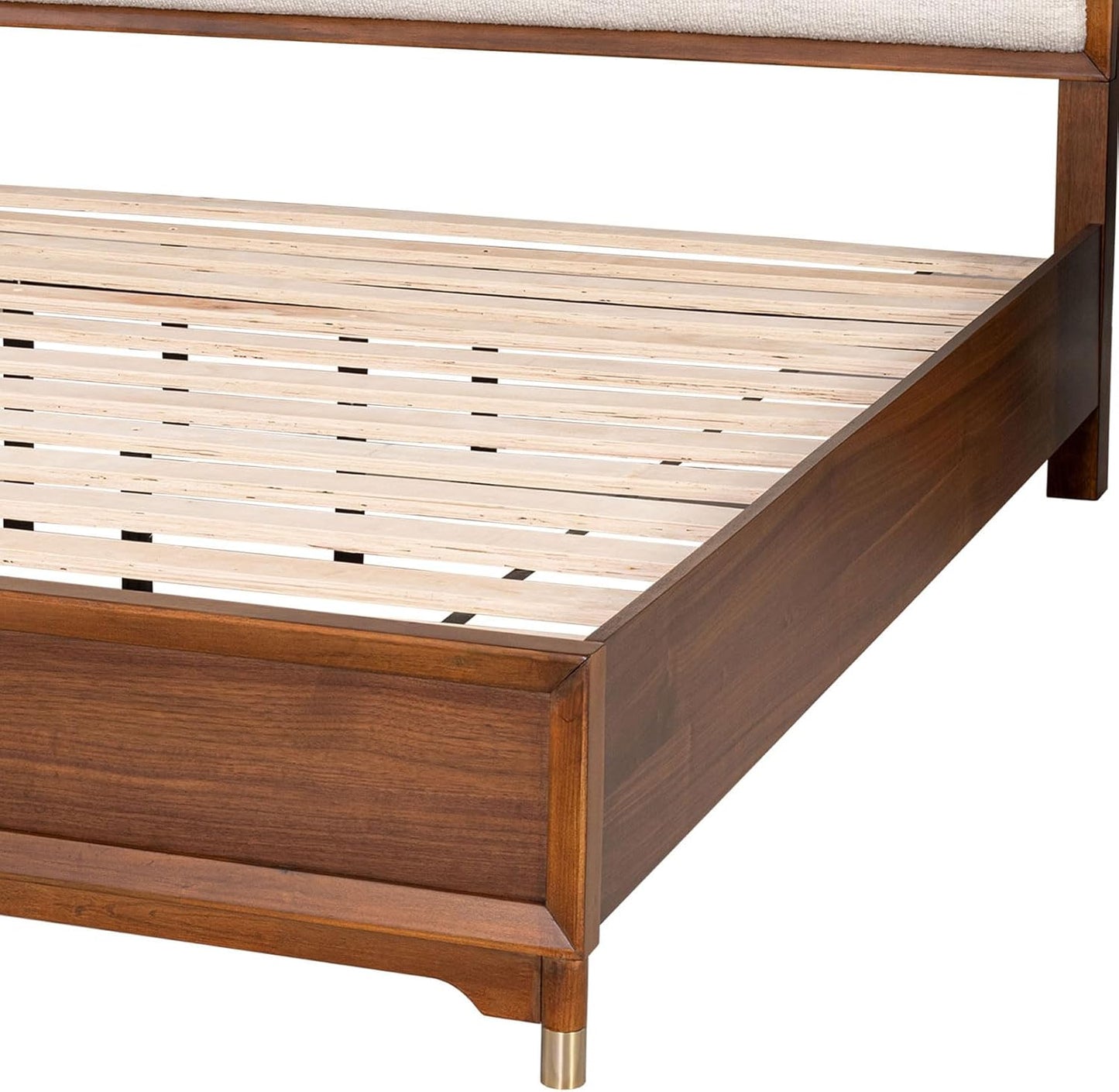 Mid-Century Modern Beautiful 1pc Queen Size Bed Walnut Solid wood Upholstered HB w Reading Light Bedroom Furniture image 7
