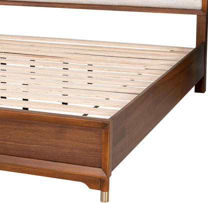 Mid-Century Modern Beautiful 1pc Queen Size Bed Walnut Solid wood Upholstered HB w Reading Light Bedroom Furniture image 7