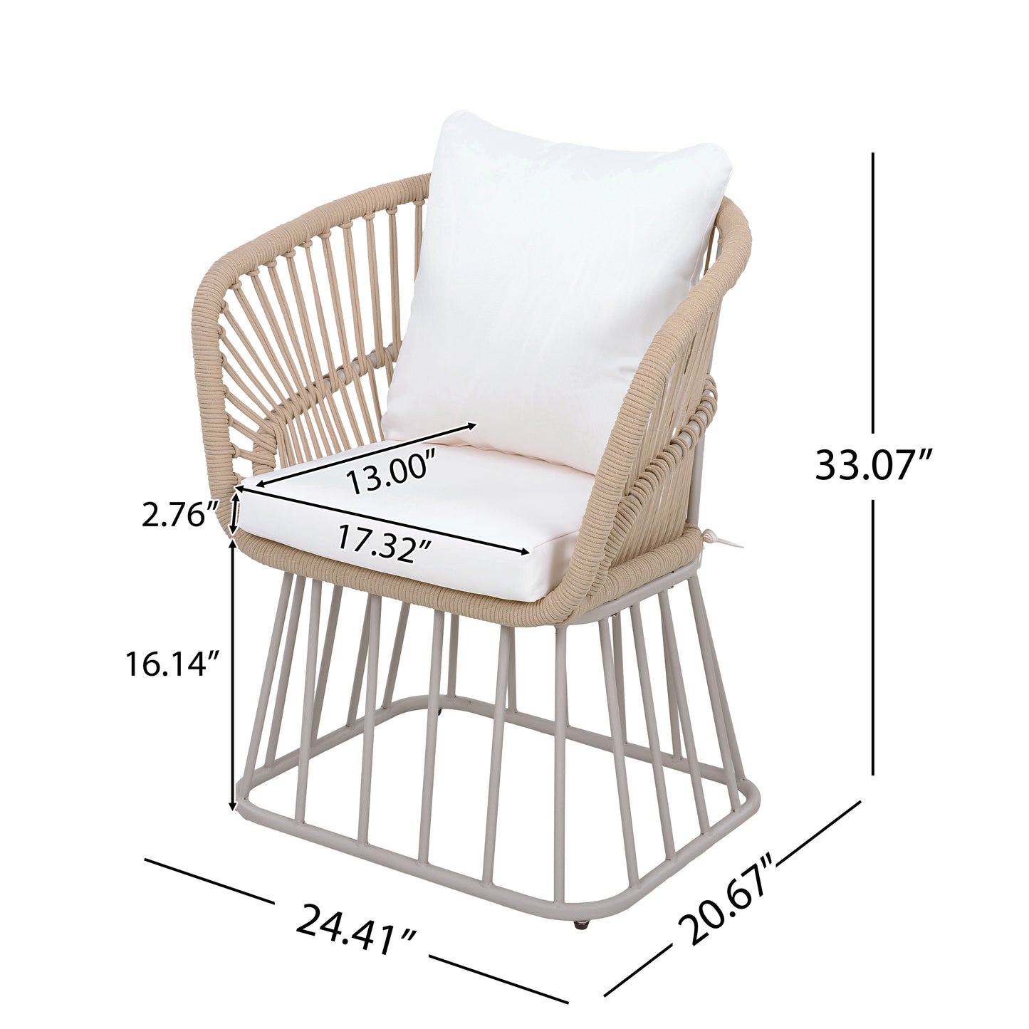 Outdoor Dining Chair MP1 - Teak Finish Wicker & Beige Steel Frame, 300LBS Weight Capacity, Includes Cushion image 2