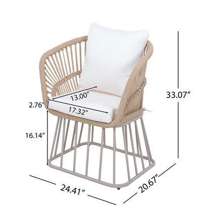 Outdoor Dining Chair MP1 - Teak Finish Wicker & Beige Steel Frame, 300LBS Weight Capacity, Includes Cushion image 2