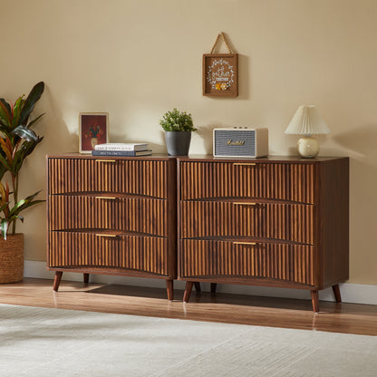 Fluted 3 Drawer Dresser, Mid-Century Modern Tall Chest of Drawers with Vertical Grooved Design, Solid Wood Storage Cabinet with Metal Handles for Bedroom Living Room, Walnut (31.5"W x 15"D x 30"H) image 3
