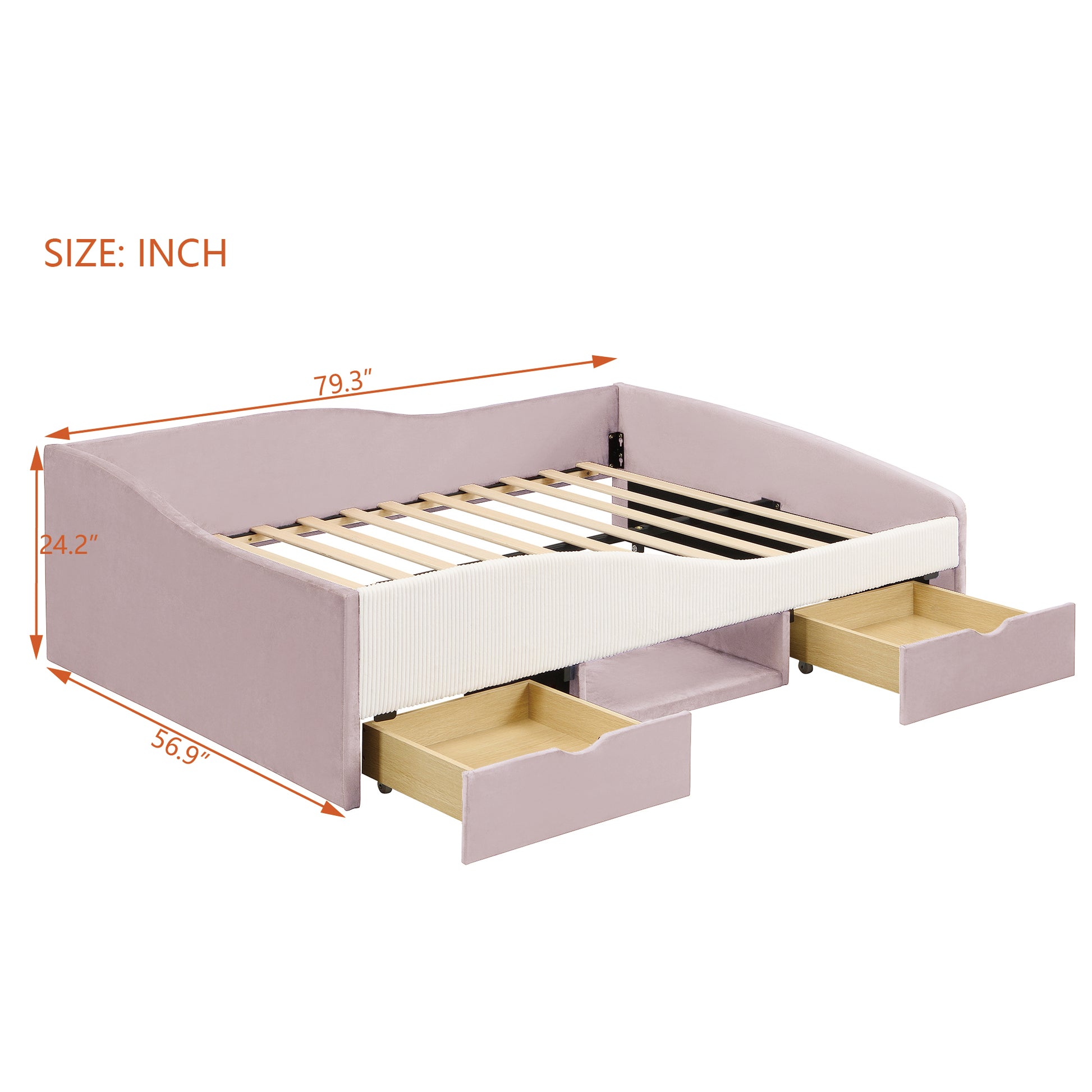 Full Size Upholstered Daybed Frame with 2 Storage Drawers, Pink image 8