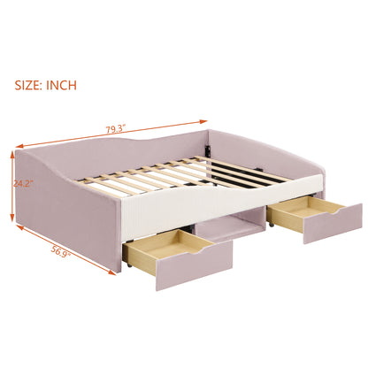 Full Size Upholstered Daybed Frame with 2 Storage Drawers, Pink image 8