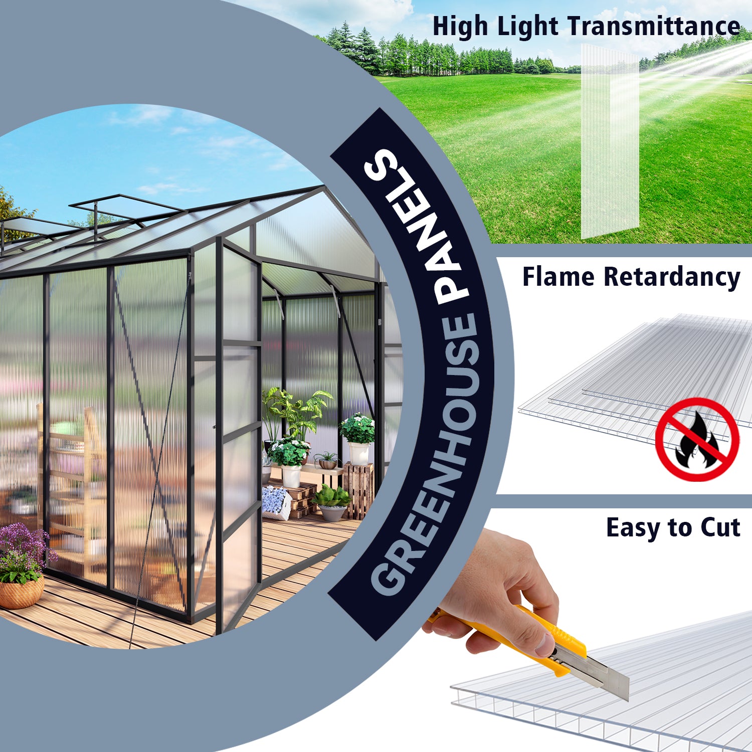 4x2 FT Polycarbonate Twin Wall Sheets, Shatterproof UV Blocking Greenhouse Cover Panels, Lightweight Insulated Roof Panels for Outdoor Garden, Patio and Balcony Use image 8