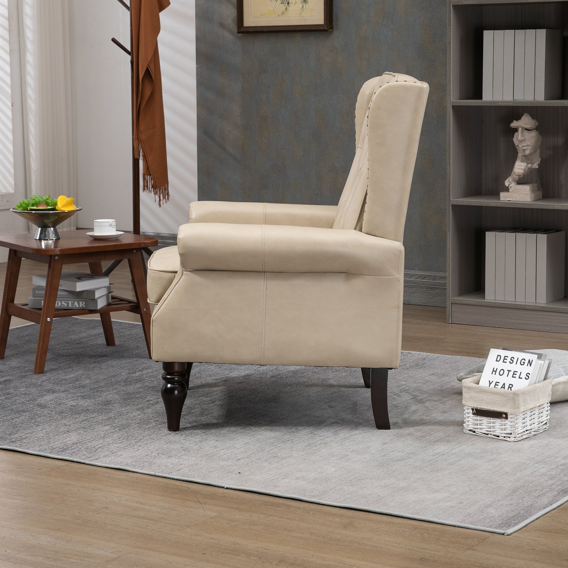 Wood Frame Armchair, Modern Accent Chair Lounge Chair with Sturdy Wood Legs for Living Room Bedroom (Camel PU) image 8