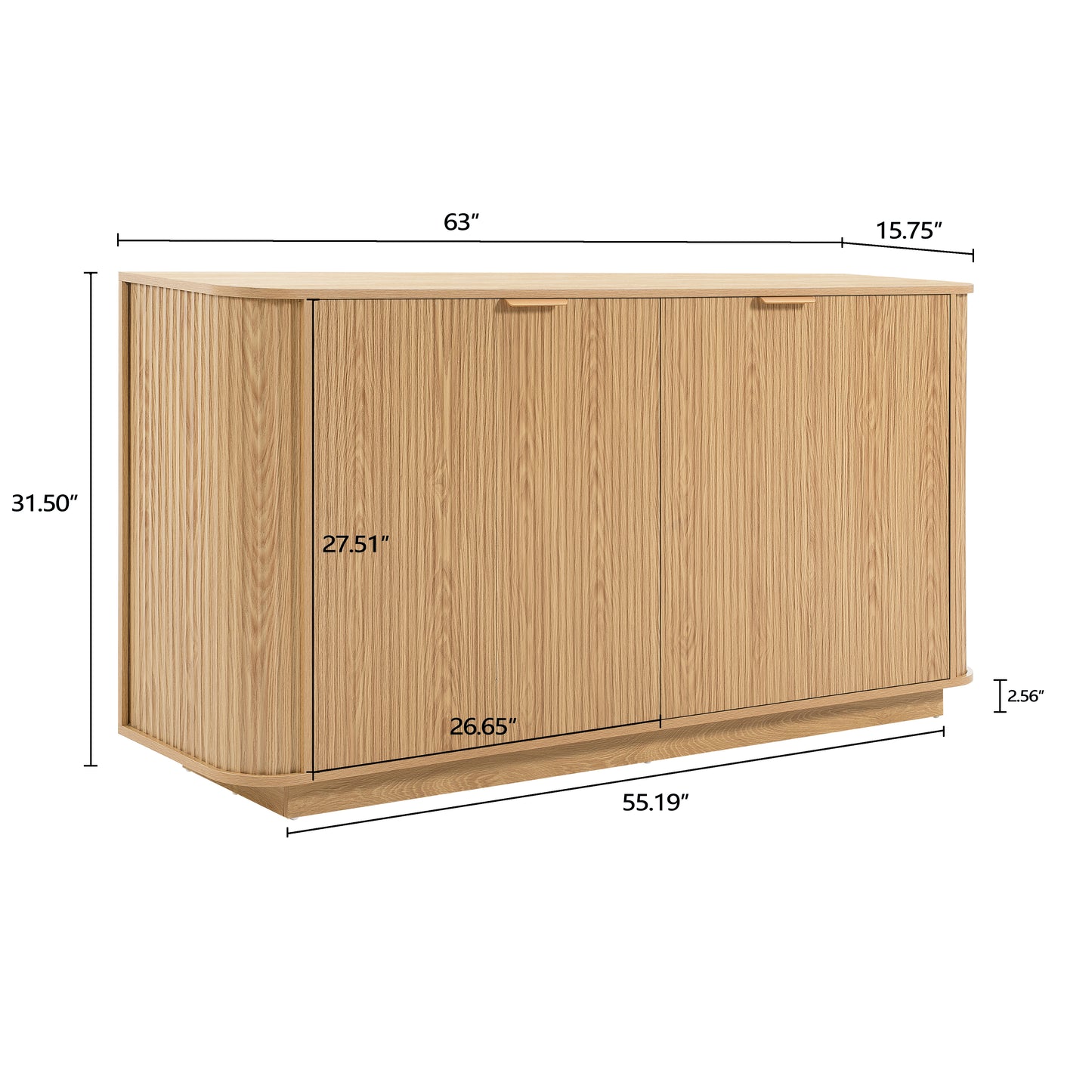 63 " Wavy Storage Sideboard, Double-Door Buffet Cabinet with Adjustable Shelves, Suitable for Kitchen, Living Room, Hallway - Versatile Storage (Natural) image 4