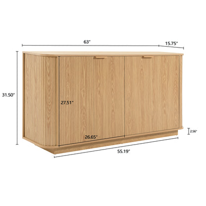 63 " Wavy Storage Sideboard, Double-Door Buffet Cabinet with Adjustable Shelves, Suitable for Kitchen, Living Room, Hallway - Versatile Storage (Natural) image 4