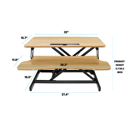 32 Inch Desk Converter, Height Adjustable Sit to Stand Riser, Dual Monitor and Laptop Workstation with Wide Keyboard Tray, Standing Computer Desk, Natural Color image 2