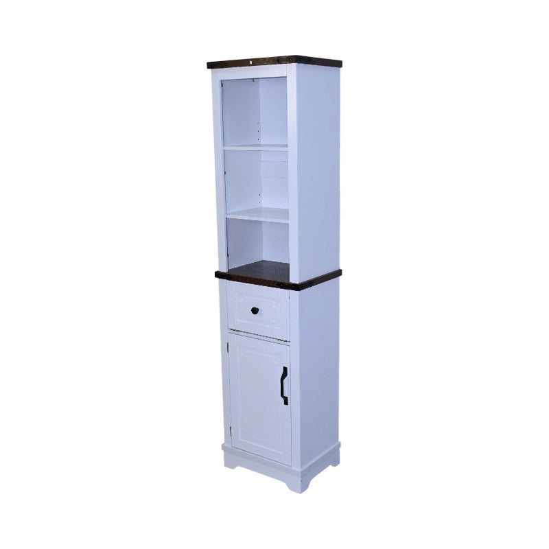 Storage drawer of farmhouse cabinet open