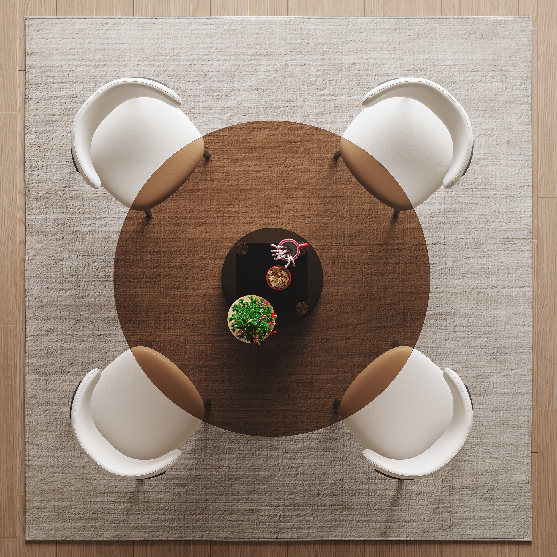 35-inch round glass dining table, with tempered glass tabletop and carbon steel legs. Suitable for 2-4 people. Dark brown small round dining table, suitable for restaurants and apartments. (4 chair) image 2
