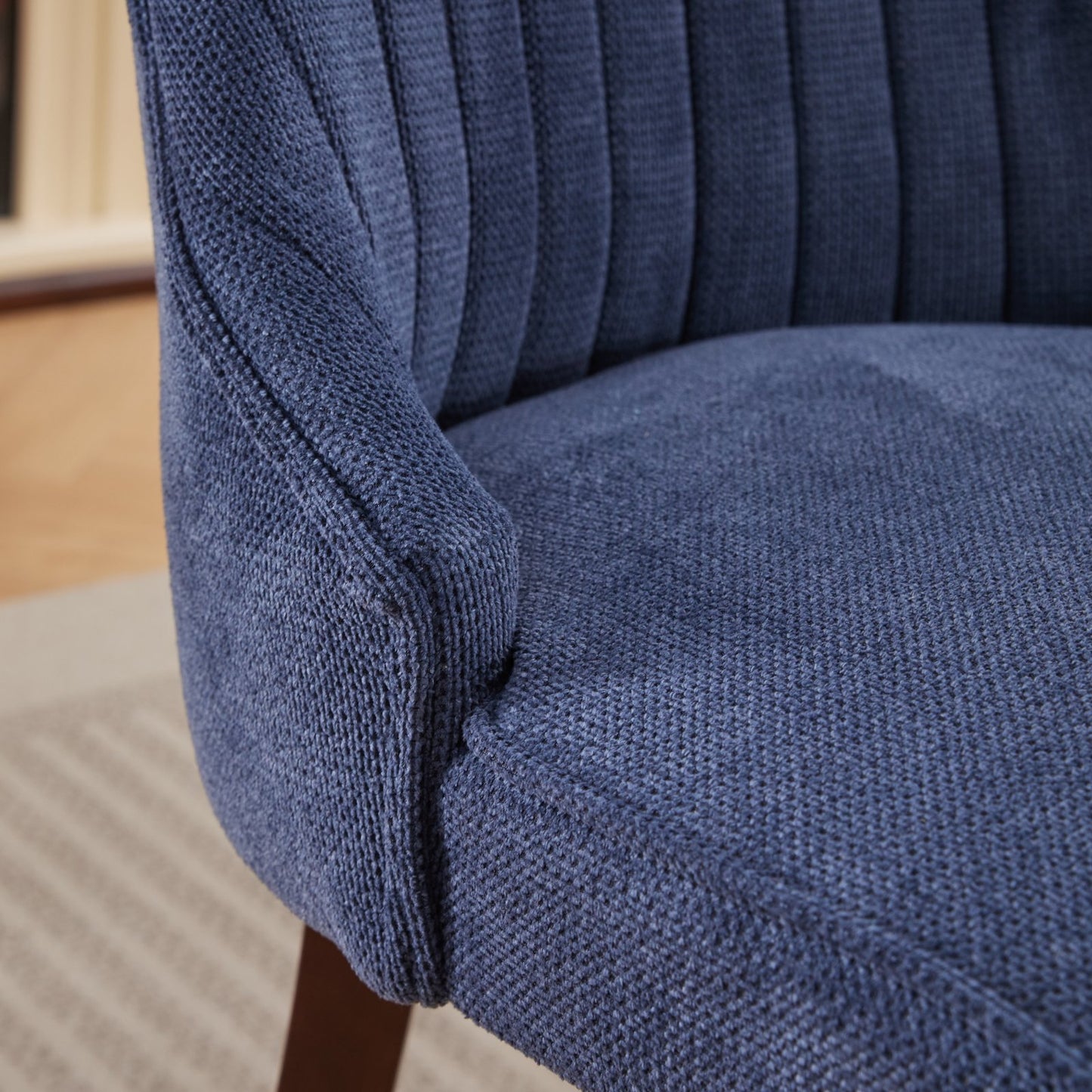Rayon Cloth Flocking Linen Dining Chairs Channel Kitchen Dinner Chair Comfy Fabric Upholstered Accent Chair for Dining Room with Curved Solid Wood Legs,Set of 2 (Blue), SW1847BL image 10
