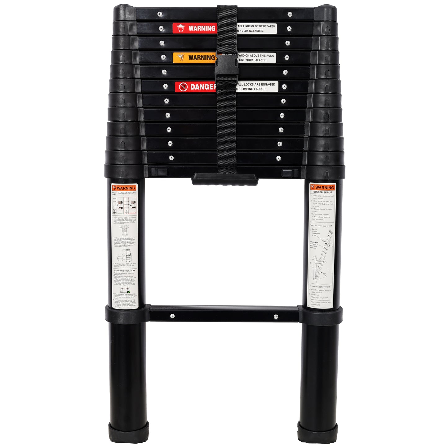 12.5FT Telescopic Ladder Aluminum Ladder with Non-Slip Feet, Slow Down Safety Function Portable Extension Ladder for Household and Outdoor Working, 330lb Capacity Black image 1