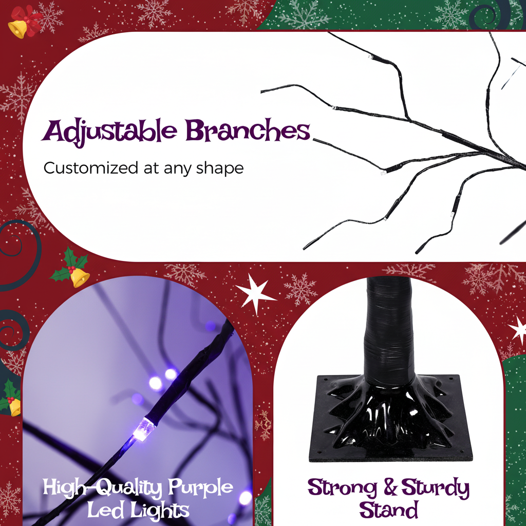 3 Pac Christmas Tree with Purple Lights, 4FT 5FT and 6FT, Lighted Black Tree for Christmas Decoration image 4