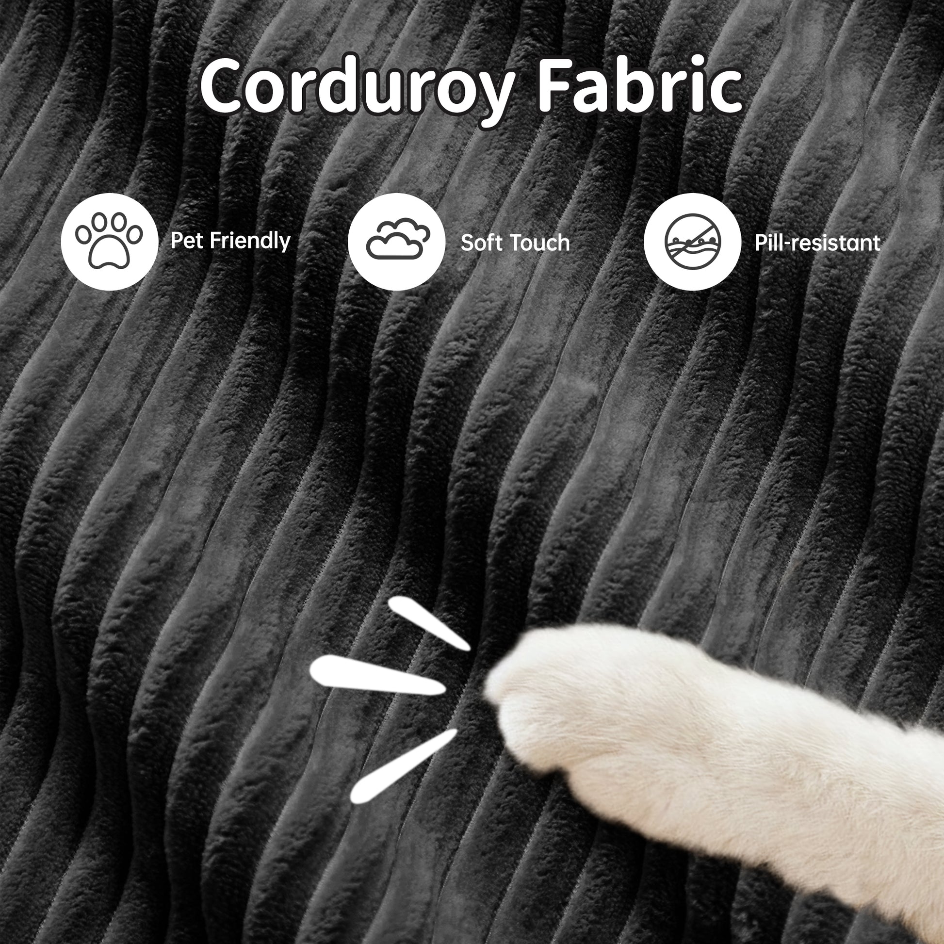 L-shaped modular sofa no assembly ergonomic design pet-friendly luxuryCorduroy Fabric fabric extra-wide curved armrests 32D high-resilience sponge for living rooms bedroom,Black image 4