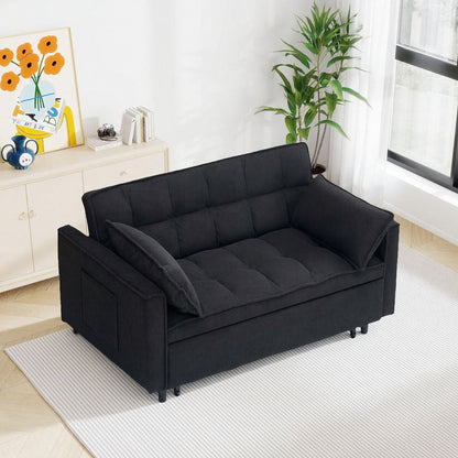 54.30" Corduroy Modular Sectional Sleeper Sofa, Loveseat with Pull Out Bed for Living Room Black Couch image 2