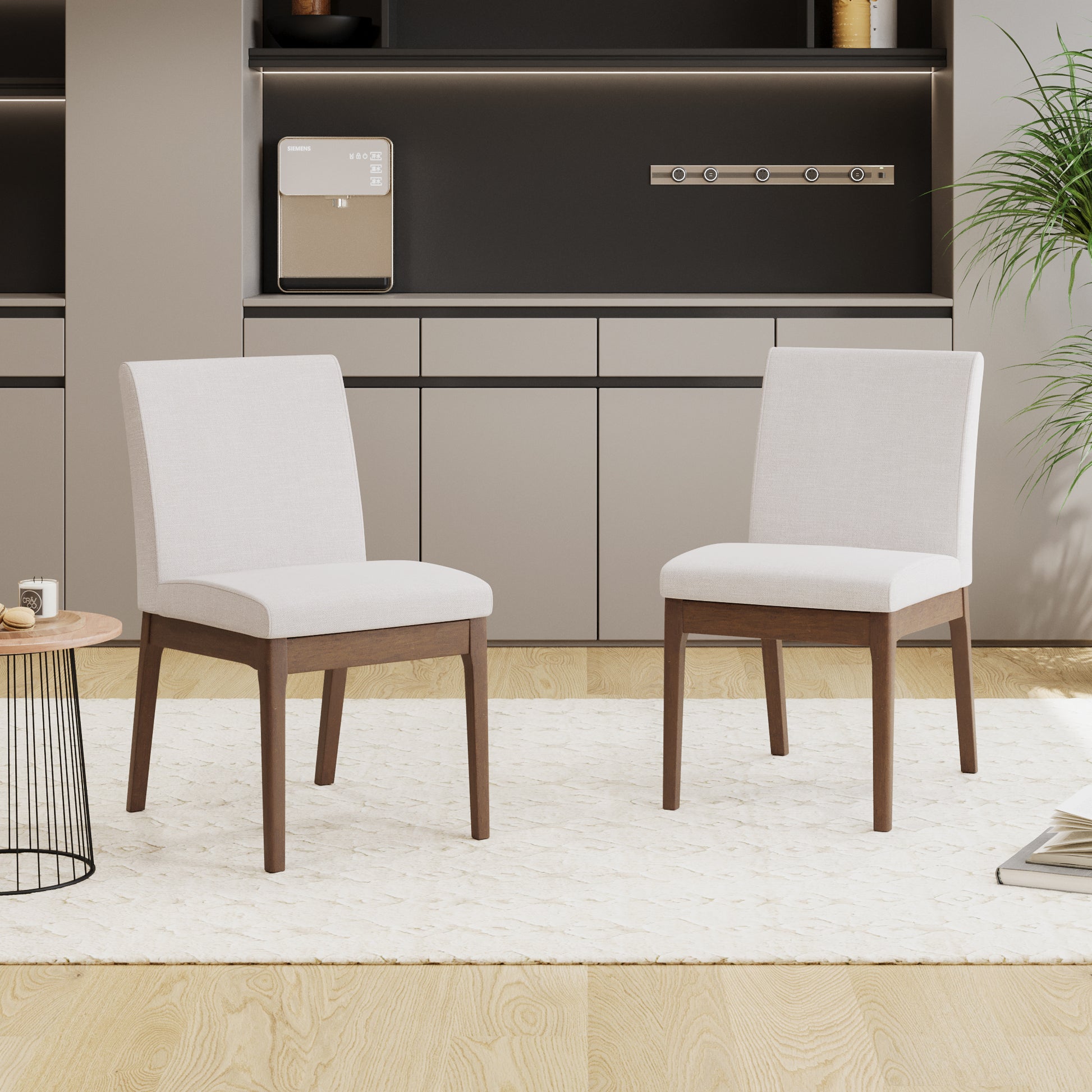 Set of 2 Contemporary Dining Chairs - Upholstered Seat and Backrest, Rubberwood Legs, Walnut + Light Beige (same sku: 58924.00WNT / N759P288155K) image 3