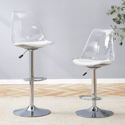 Modern minimalist bar chairs and bar stools. Can rotate 360 ° and adjust lifting. PET backrest and White PU seats. Suitable for bars, restaurants, and front desk cashiers.Set of 2. image 1