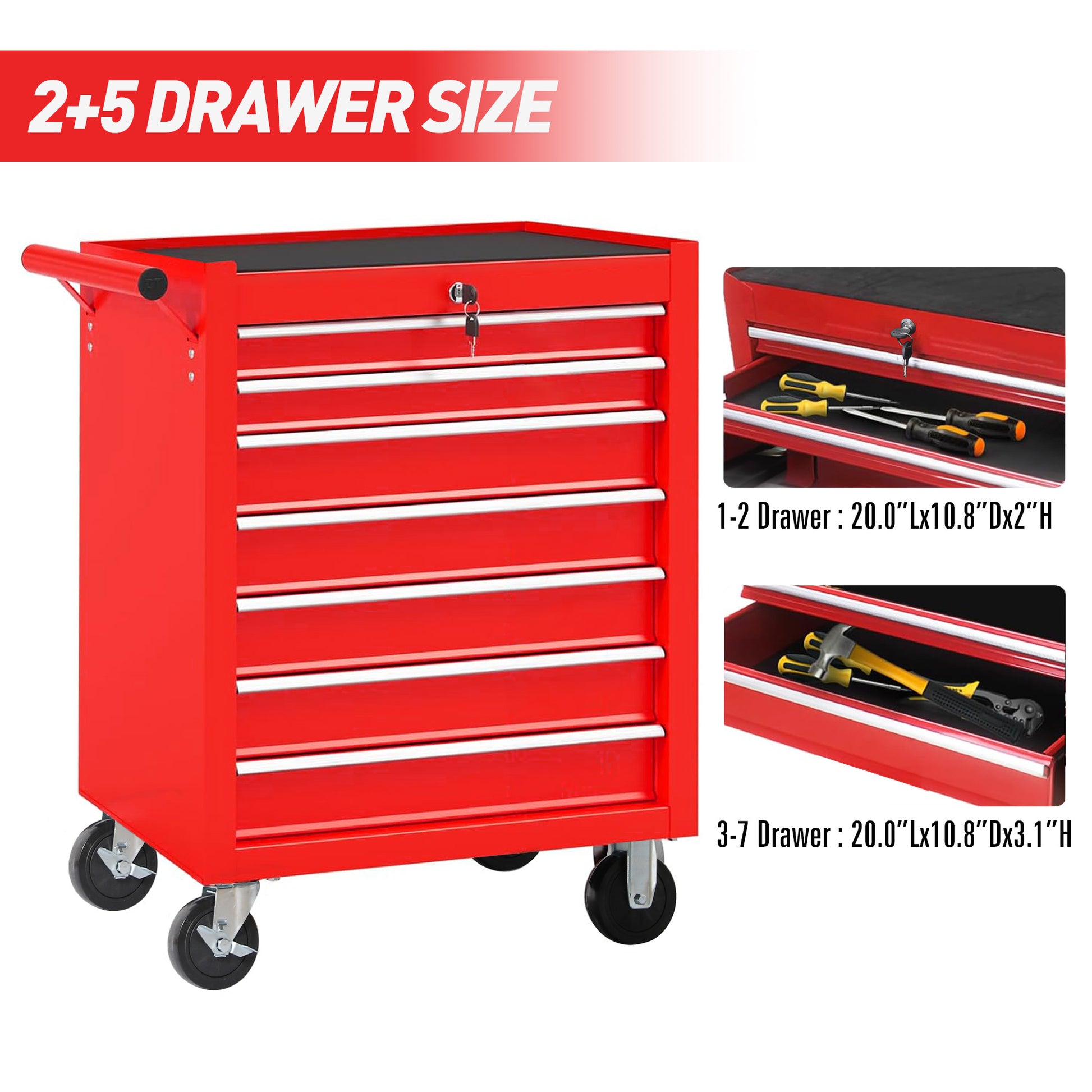 Rolling Tool Chest with 7-Drawer Tool Box with Wheels Multifunctional Tool Cart Mechanic Tool Storage Cabinet for Garage, Warehouse, Workshop, Repair Shop image 4