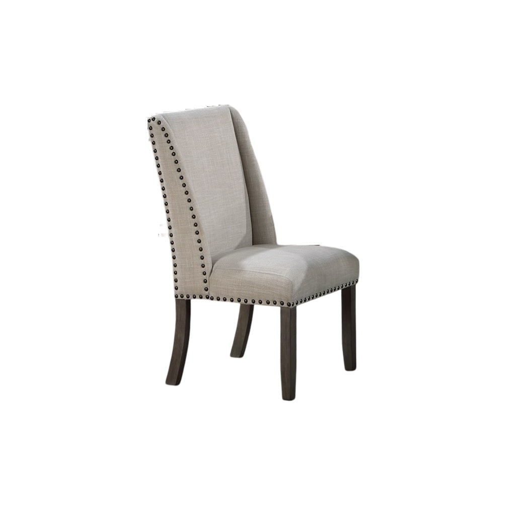 Traditional Formal 2pc Side Chairs Upholstered Wingback Design Oak Finish Dining Room Furniture Nailhead Trims Dining Chairs image 8