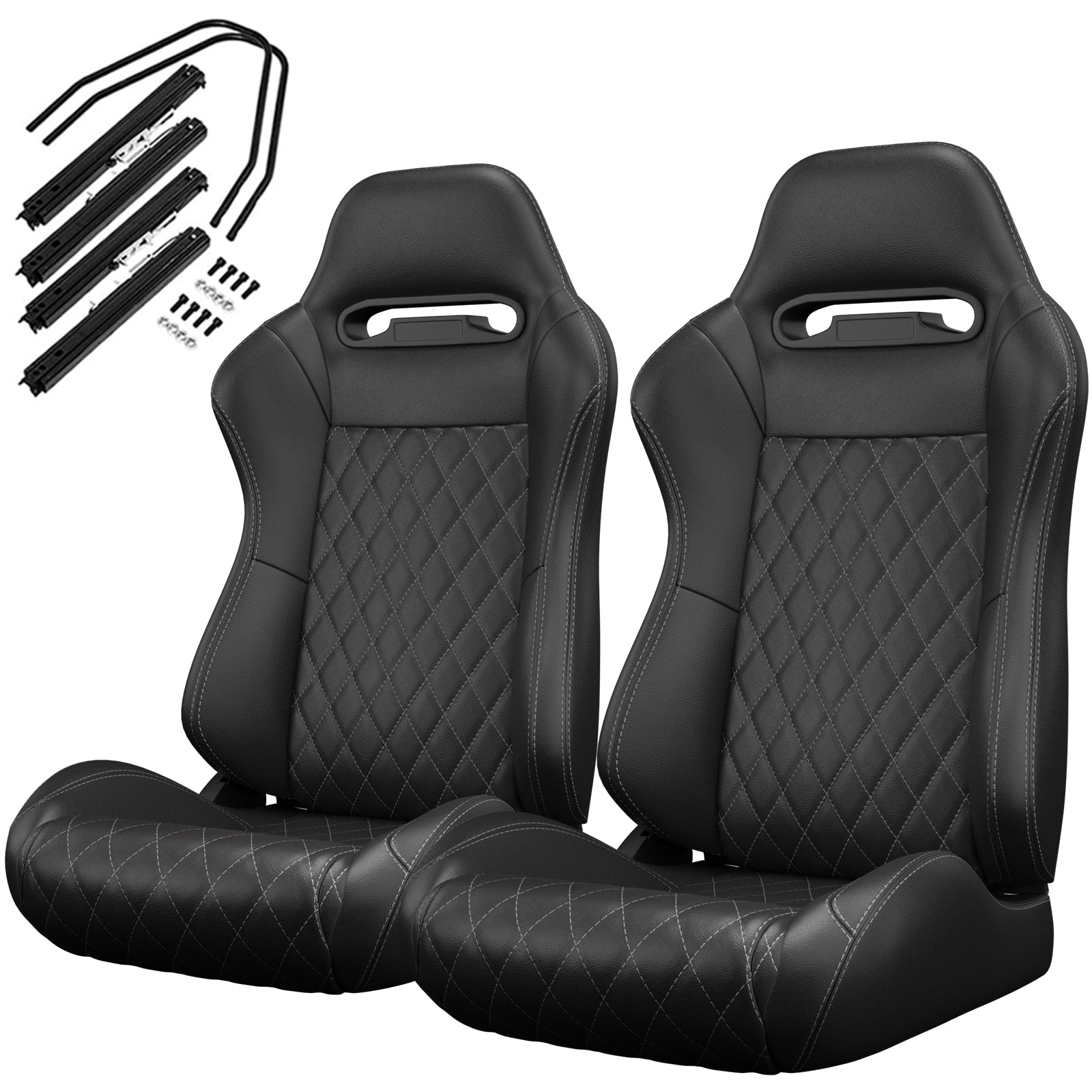 2PC Universal Racing Seats Stitch PVC Leather Reclinable Carbon Look Leather Back With Adjustor Slider(Not Including Seat Bracket) 1 box of 2 pieces image 5