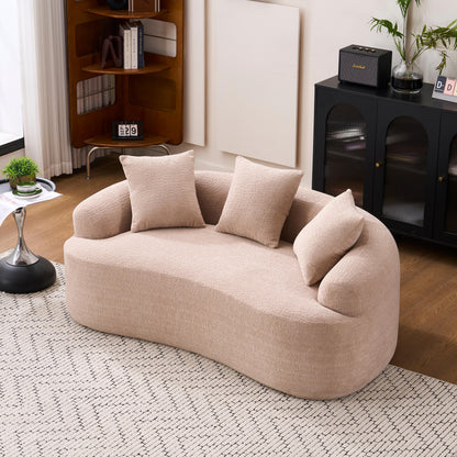 Old Sku: W2231P292607 Compression Loveseat Sofa, Curved Modern Styles Sofa for Small Spaces & Apartments, 30D Chenille No-Assembly,3 Throw Pillows. Warm Beige. image 1