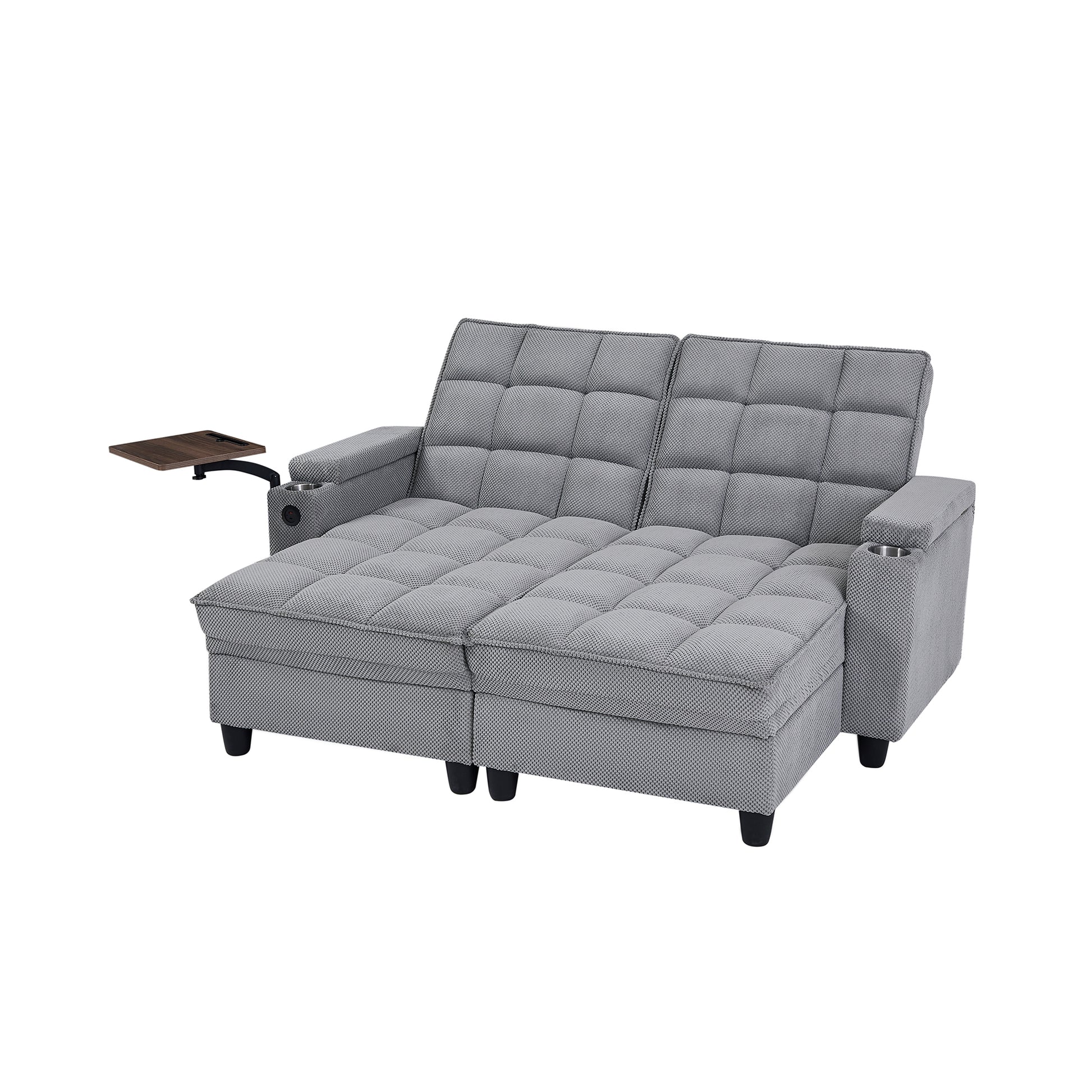 Light Grey Sofa,Sleeper Sofa Bed with 6-Position Adjustable Backrest,USB Ports, Cup Holder and Swivel Side Table image 9