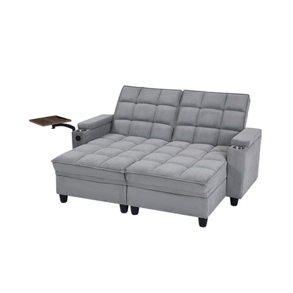 Light Grey Sofa,Sleeper Sofa Bed with 6-Position Adjustable Backrest,USB Ports, Cup Holder and Swivel Side Table image 9