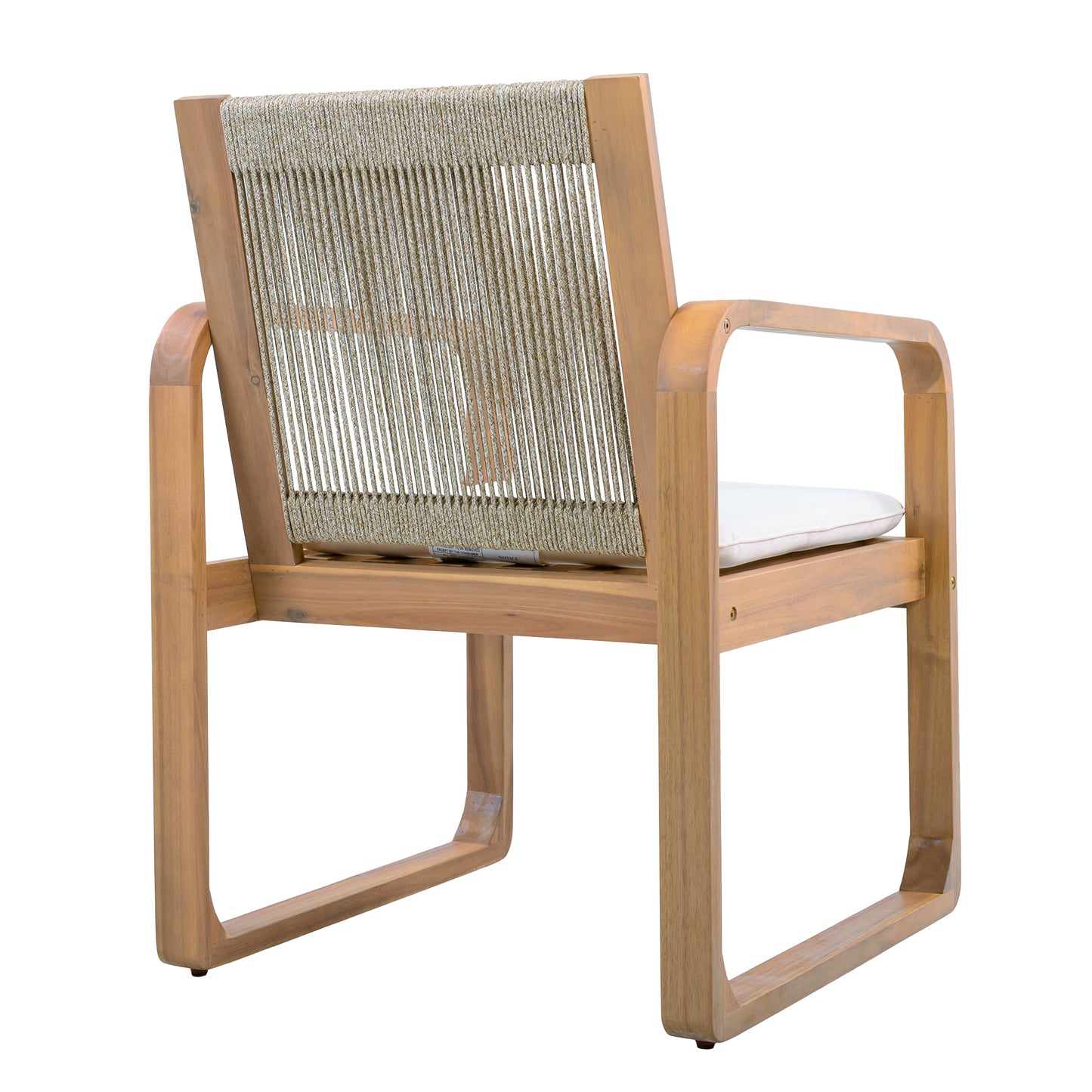 2-Piece Outdoor Dining Chairs Set: Acacia Wood with Multi Brown Rope Back & Beige Cushion, Water Repellent Fabric, 400 lbs Capacity, Light Teak Finish image 12