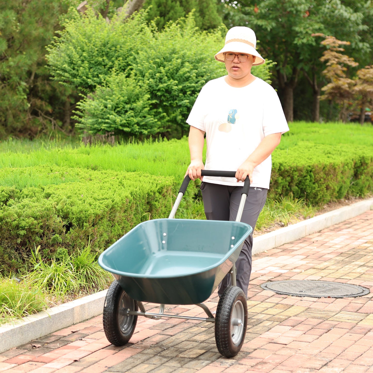 wheel barrow Two wheeled trolley for green garden 15 inch pneumatic wheel WB1001GN image 6