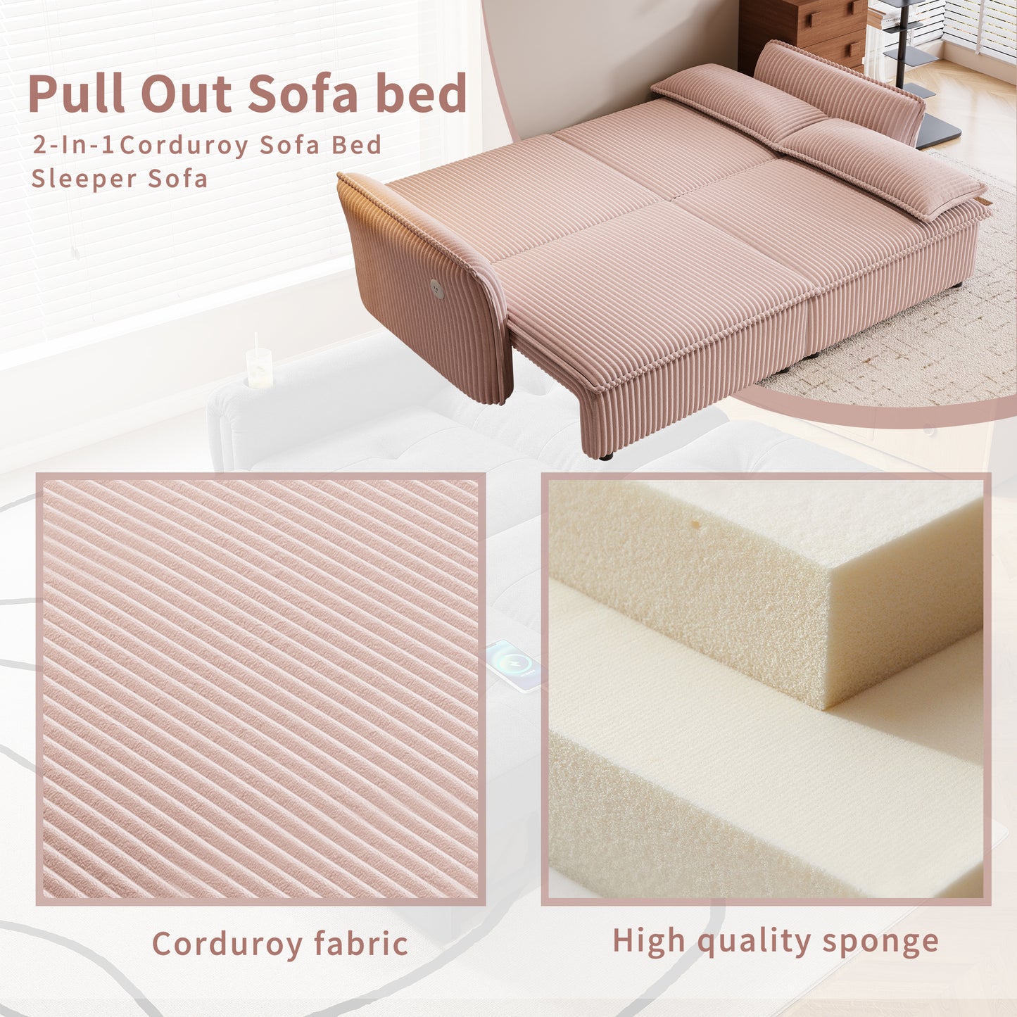 This is a multi-functional sofa with a 85-inch convertible sofa bed. It is in a two-in-one design, suitable for both sitting and lying. It is made of plush fabric and is suitable for both living rooms image 10