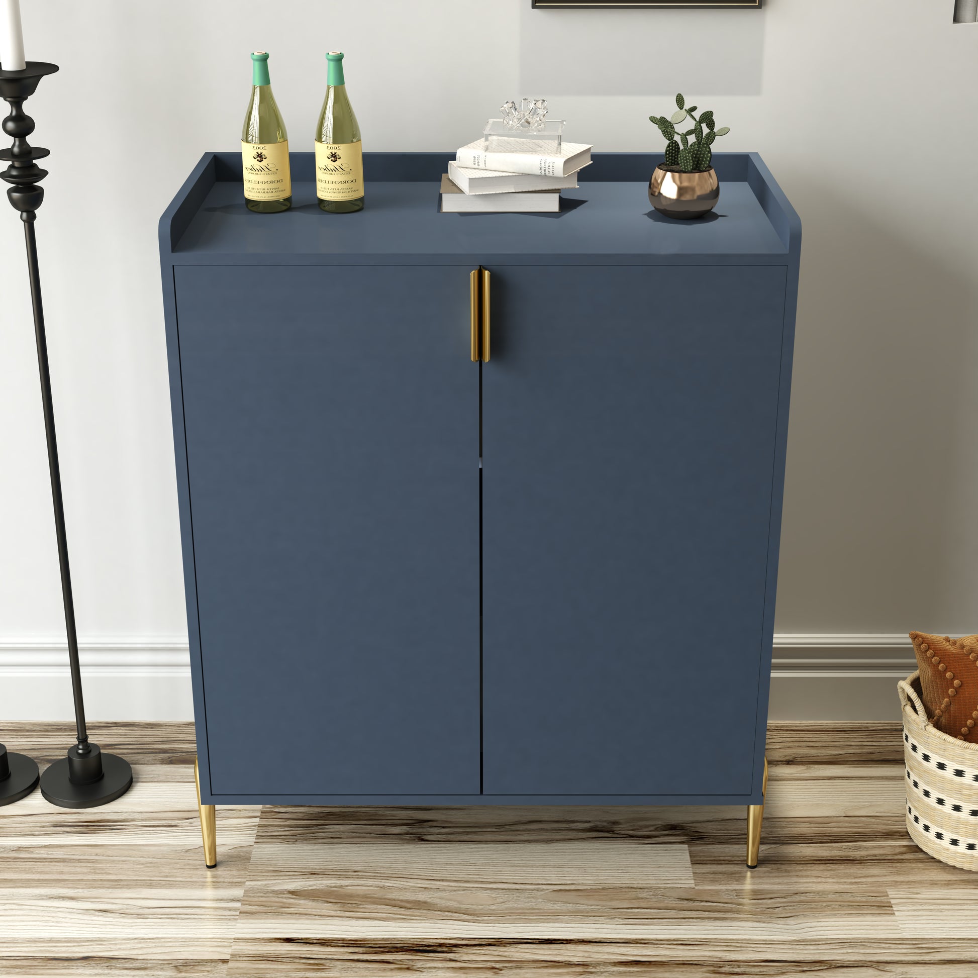 2 doors home wine bar cabinet with wine rack & adjustable storage shelf, modern sideboard with soft-closing hinge, dinning room buffet cabinet, Liquor Cabinet kitchen, living room coffee cart Blue image 4
