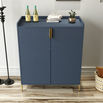 2 doors home wine bar cabinet with wine rack & adjustable storage shelf, modern sideboard with soft-closing hinge, dinning room buffet cabinet, Liquor Cabinet kitchen, living room coffee cart Blue image 4