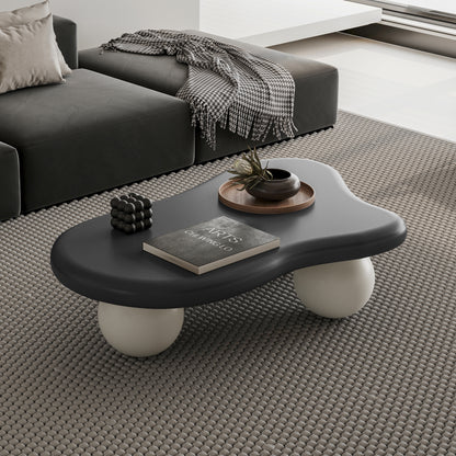 40 Inch Cloud Shaped Coffee Table with 3 Ball Legs for Living Room, Black Top White Legs image 1