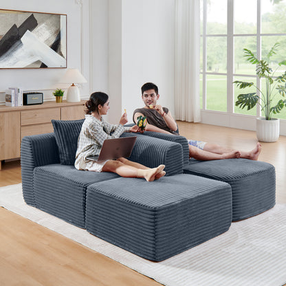 114" Cloud Sectional Couch with L-Shape Chaise, Modular Sofa with Movable Ottoman, Upholstered Couches for Living Room Bedroom, No Assembly Required, Grey image 5