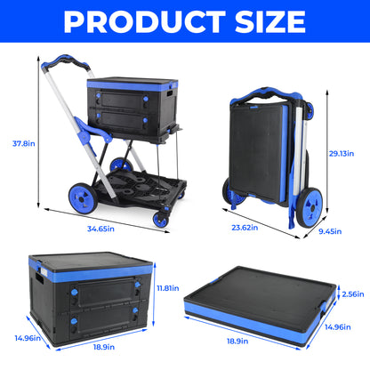 2-Tier Folding Cart Multi Use Functional Collapsible carts Shopping Trolley with Wheels Shopping Cart with Storage Crate Utility Cart for Groceries Warehouse Supermarket image 7