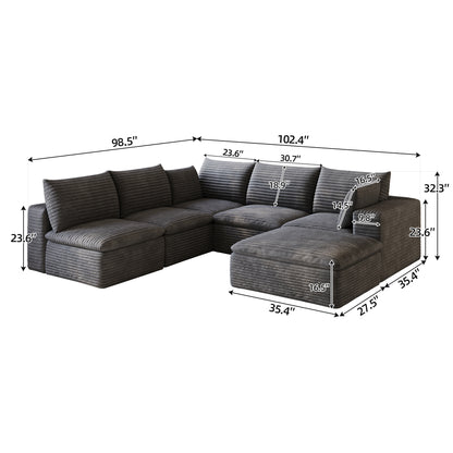 99*103" Cloud Sofa,Corduroy Fabric,Deep Seat Couches,Double-layer design,Removable Cushion,No Assembly, DIY Combination for Living room, Bedroom,Conference room,Apartment,Dark Grey image 7