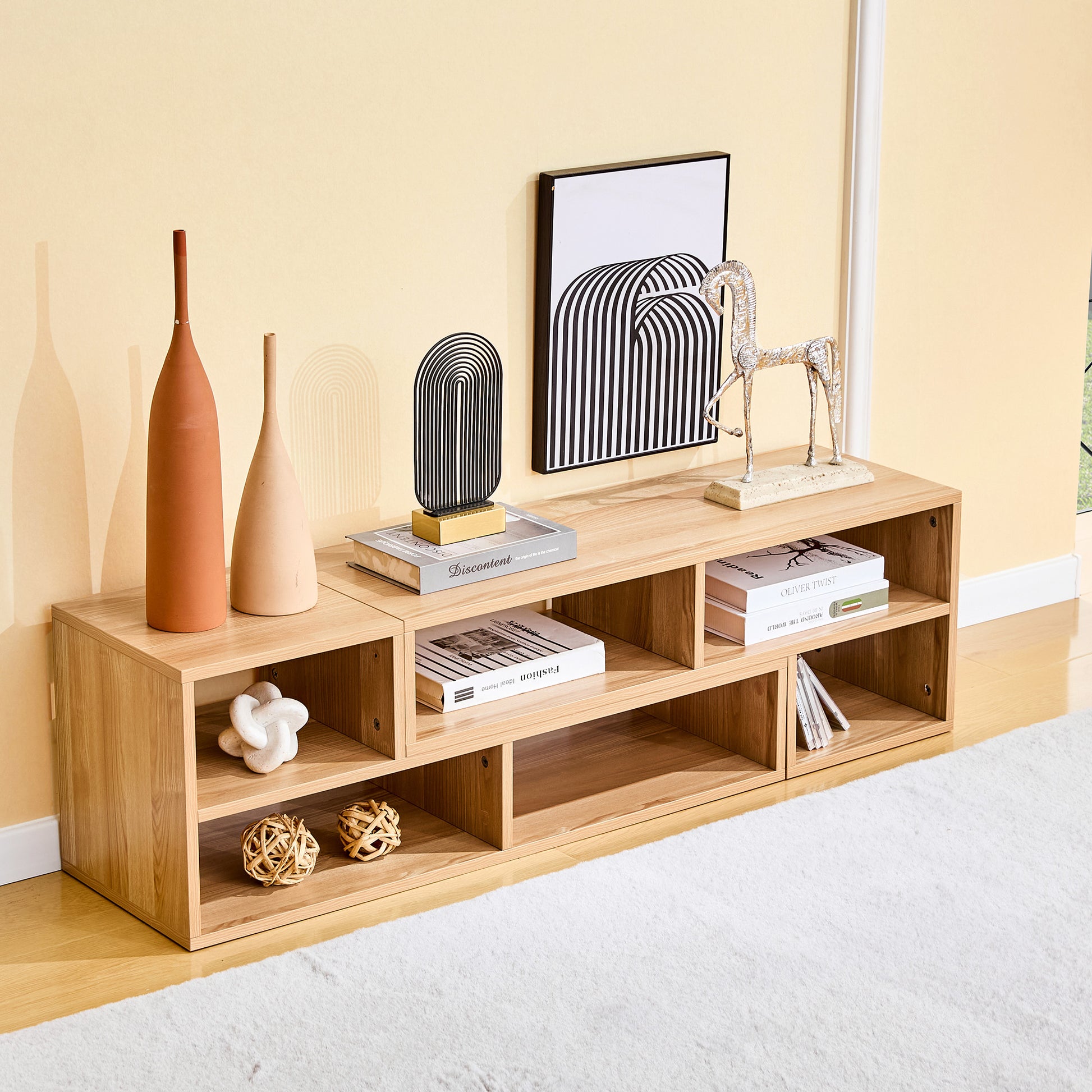 Modular Freestyle TV Stand, Light Wood Adjustable Media Console with Open Storage Compartments, Modern Minimalist Entertainment Center, Free‑Combination TV Cabinet for Living Room Bedroom Apartment image 3