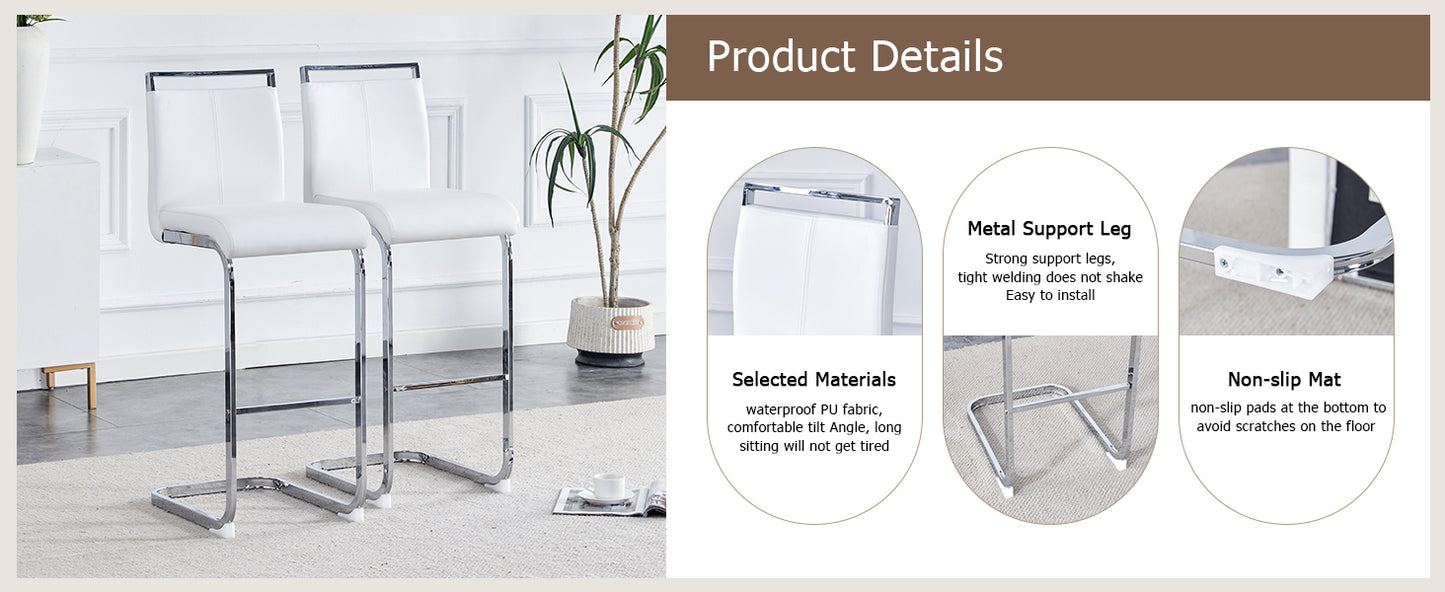 Modern and beautiful bar stool upholstered in PU leather with C-shaped silver metal legs for dining rooms, kitchens, terraces and guest office chairs.(set of 6) (white+PU) image 6