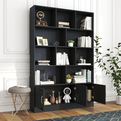 70.87" Tall Bookshelf with 10 Cubes and 3 Doors, 4-Tier Bookshelf, Open Shelf Bookcase with Cabinet, Modern Cube Storage Organizer for Living Room, and Office image 2