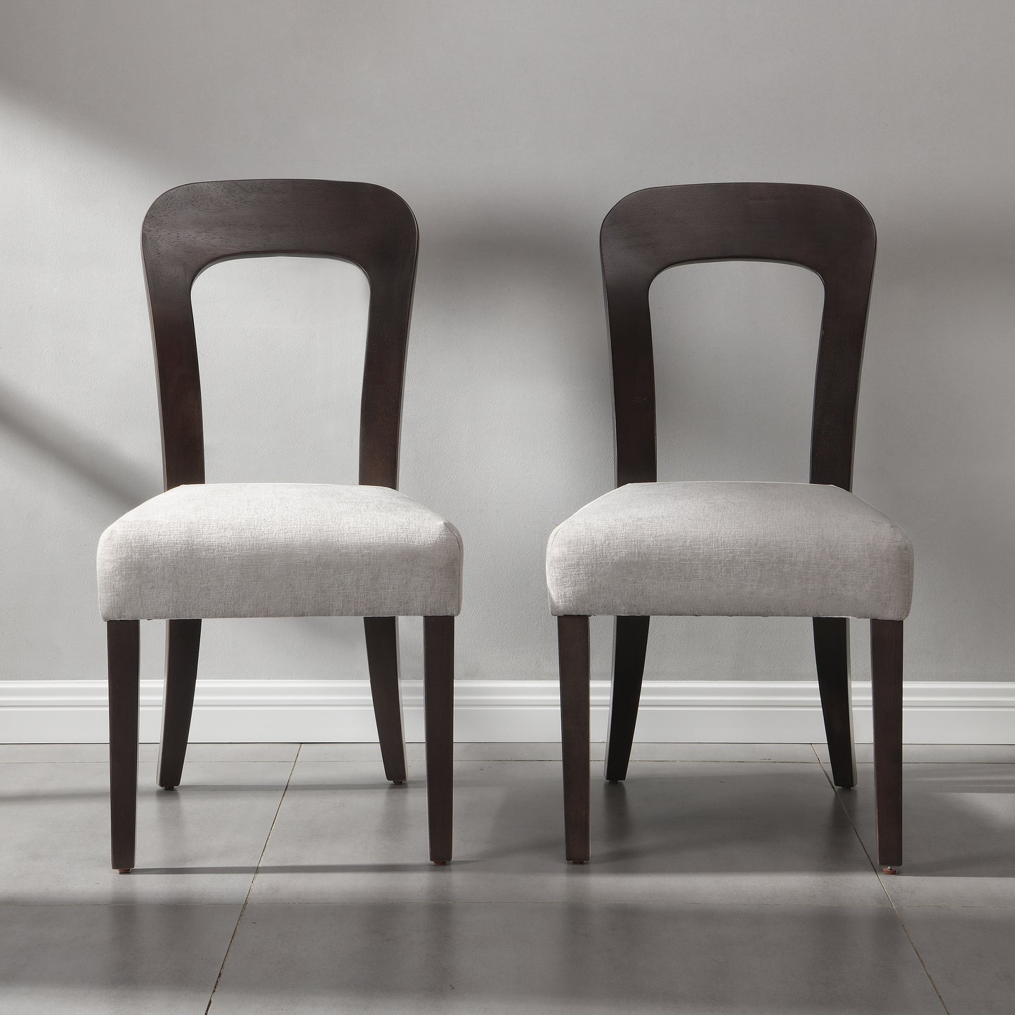 Dining Chairs Set of 2, Upholstered Kitchen Side Chairs with Gray Fabric Seating Dark Brown Solid Rubber Wood Legs, 330 LBS Weight Capacity image 2