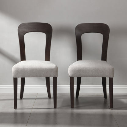 Dining Chairs Set of 2, Upholstered Kitchen Side Chairs with Gray Fabric Seating Dark Brown Solid Rubber Wood Legs, 330 LBS Weight Capacity image 2