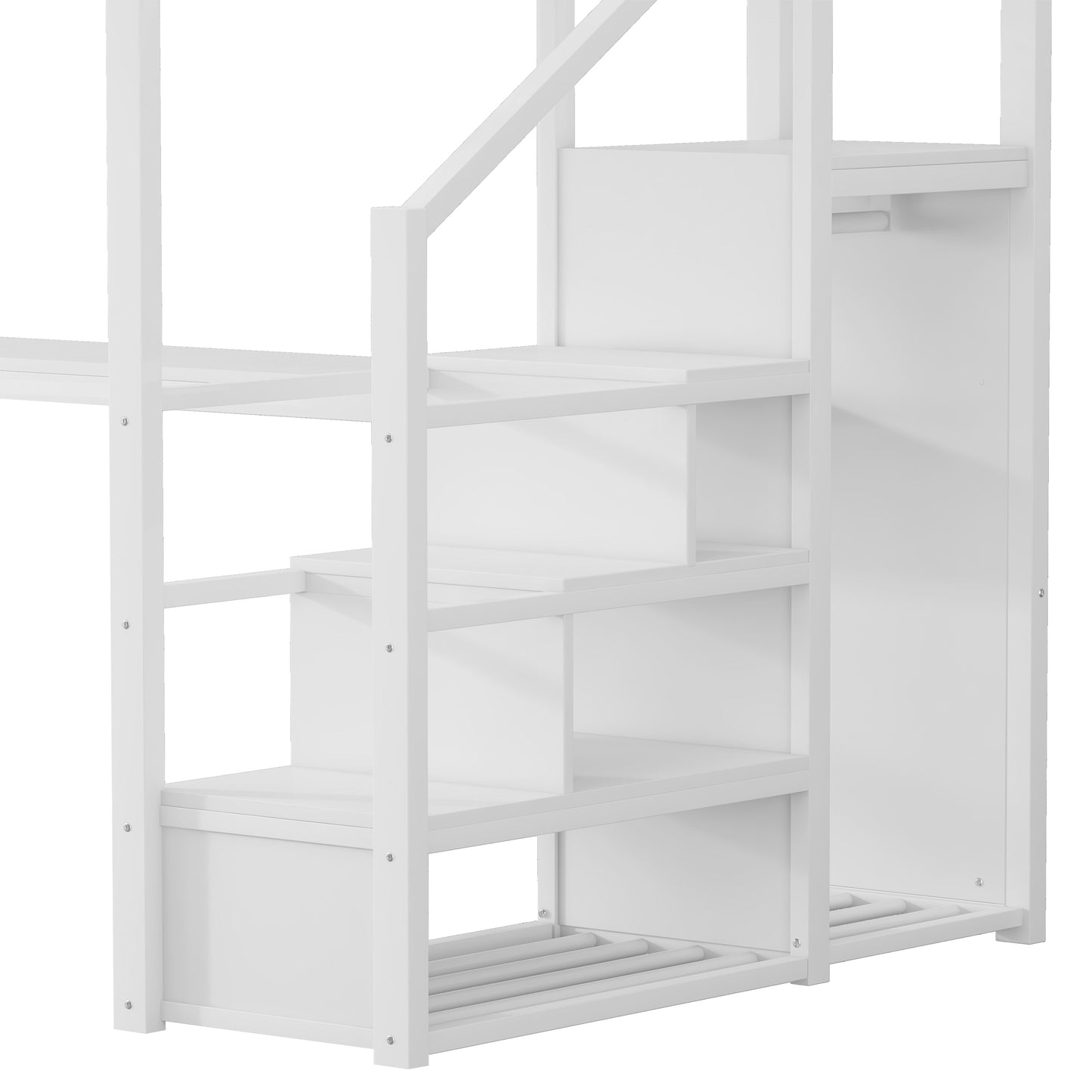 Full Loft Bed with Desk and Charging Station, Full Size Metal Loft Bed with Stairs and Light for Kids Teens,White (OLD SKU W2580S00046) image 8
