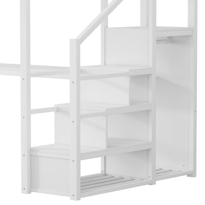Full Loft Bed with Desk and Charging Station, Full Size Metal Loft Bed with Stairs and Light for Kids Teens,White (OLD SKU W2580S00046) image 8