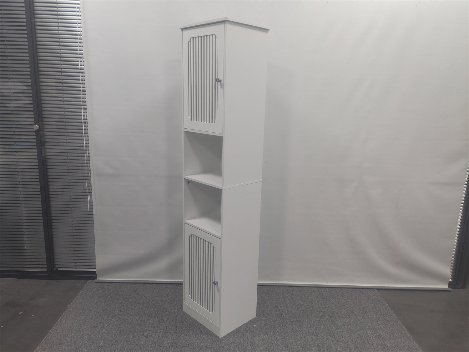 64-Inch Bathroom tall cabinet with adjustable drawer shelves, louvered door floor-standing storage unit, multi-tiered vertical narrow storage cabinet for bathroom, white. image 3