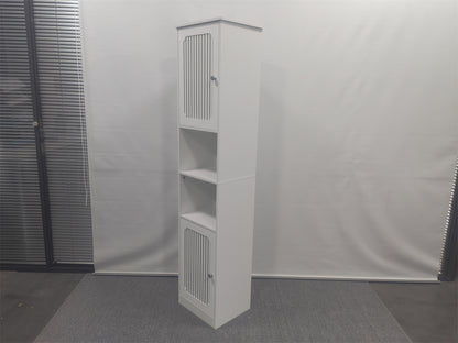 64-Inch Bathroom tall cabinet with adjustable drawer shelves, louvered door floor-standing storage unit, multi-tiered vertical narrow storage cabinet for bathroom, white. image 3