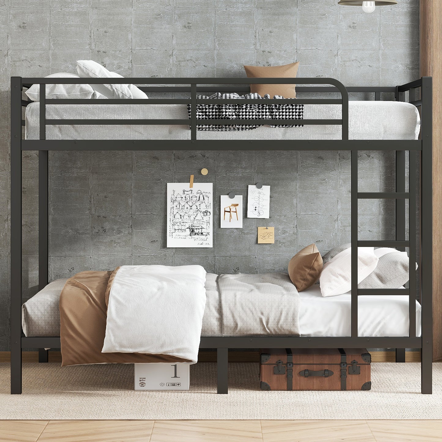 Metal Full XL over Full XL Bunk Bed for Teens and Adults,Space-Saving/Noise Reduced/No Box Spring Needed, Black image 2